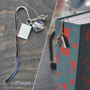 Vtg MOP & abalone silver tone metal charm bookmark